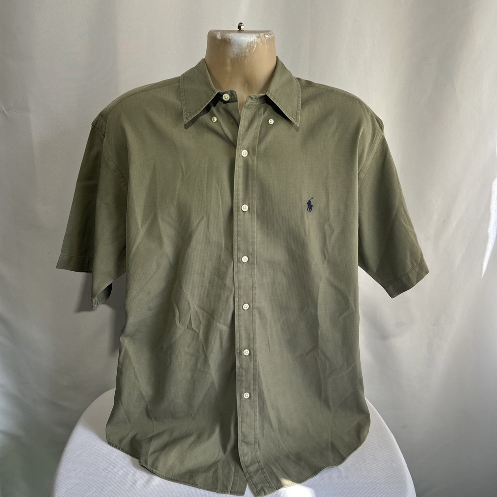 Vtg Polo Ralph Lauren Blake Mens Sz Medium Silk Button Down Green Short Sleeves